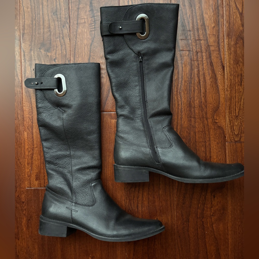 NEW Rancher Black Leather Boots with Silver/Leather Tab | Women's Size 9.5M